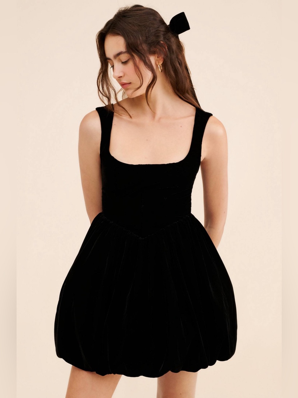 BHLDN Ariana Black Velvet Mini Dress XS NWT